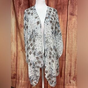Maurices blue brown boho semi sheer kimono jacket coverup wrap womens one size